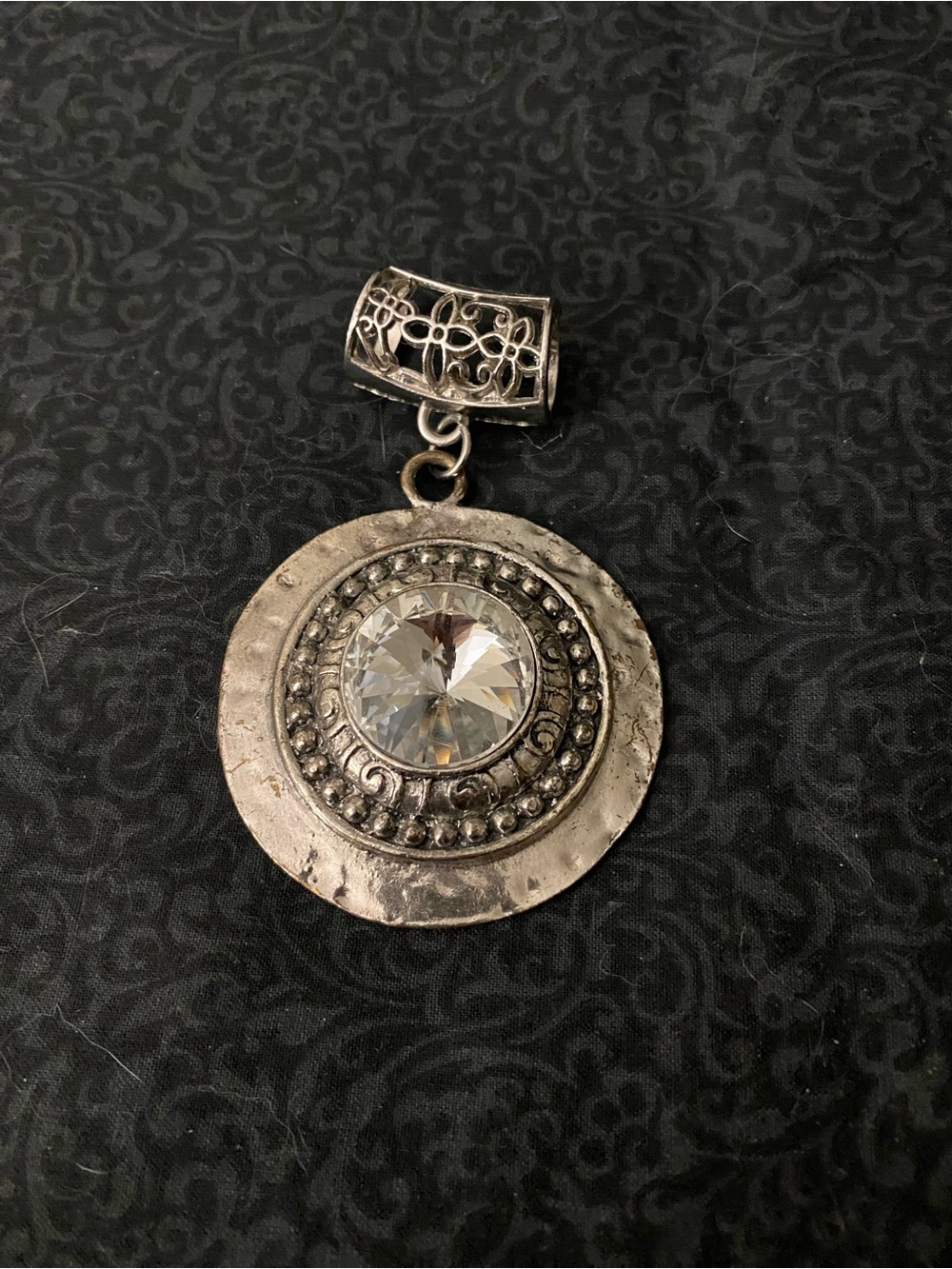 Silver-Tone Crystal Medallion Pendant for Scarf